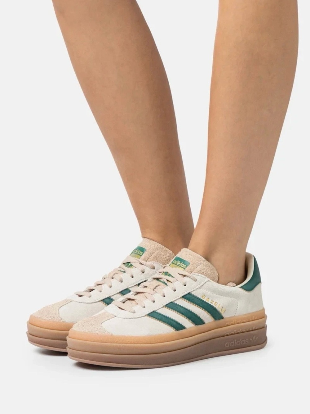 NEW Adiddas GAZELLE BOLD "Cream White Collegiate Green" Platform Sneaker 9.5 M